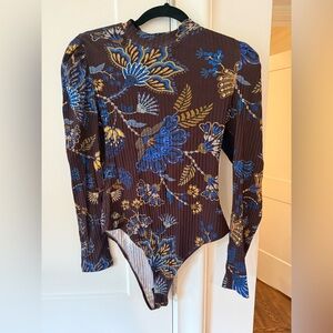 FARM Rio Floral Bodysuit - Blue and Brown NWT